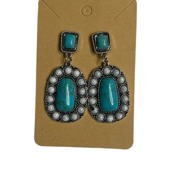 NWT 3 for $20 Silver Turquoise & White Stone Pierced Dangle Earrings “you pick 3 - Picture 2 of 5